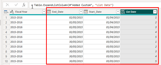 Expand column list date range