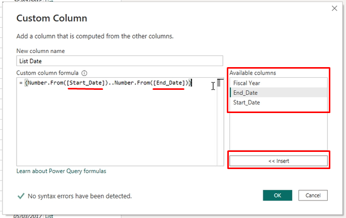 Expand column list date range